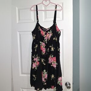 Torrid Floral Black Dress with Pink and Yellow Accents.